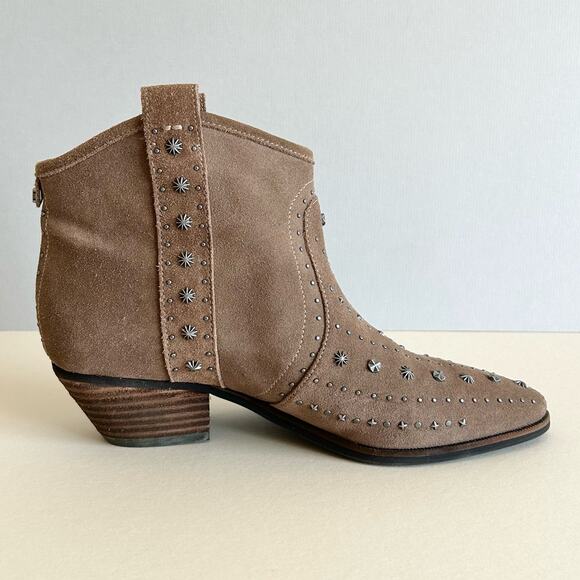 Sam Edelman Brown Suede Studded Western Pointed Ankle Boots Size 7 - Picture 1 of 10